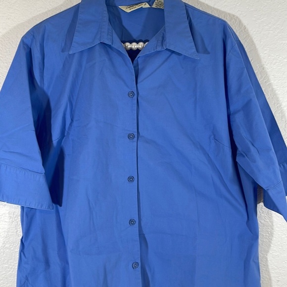 EDDIE BAUER Blue Button Front 3/4 Sleeves Collared Stretch Blouse Top Size XL - Picture 2 of 5